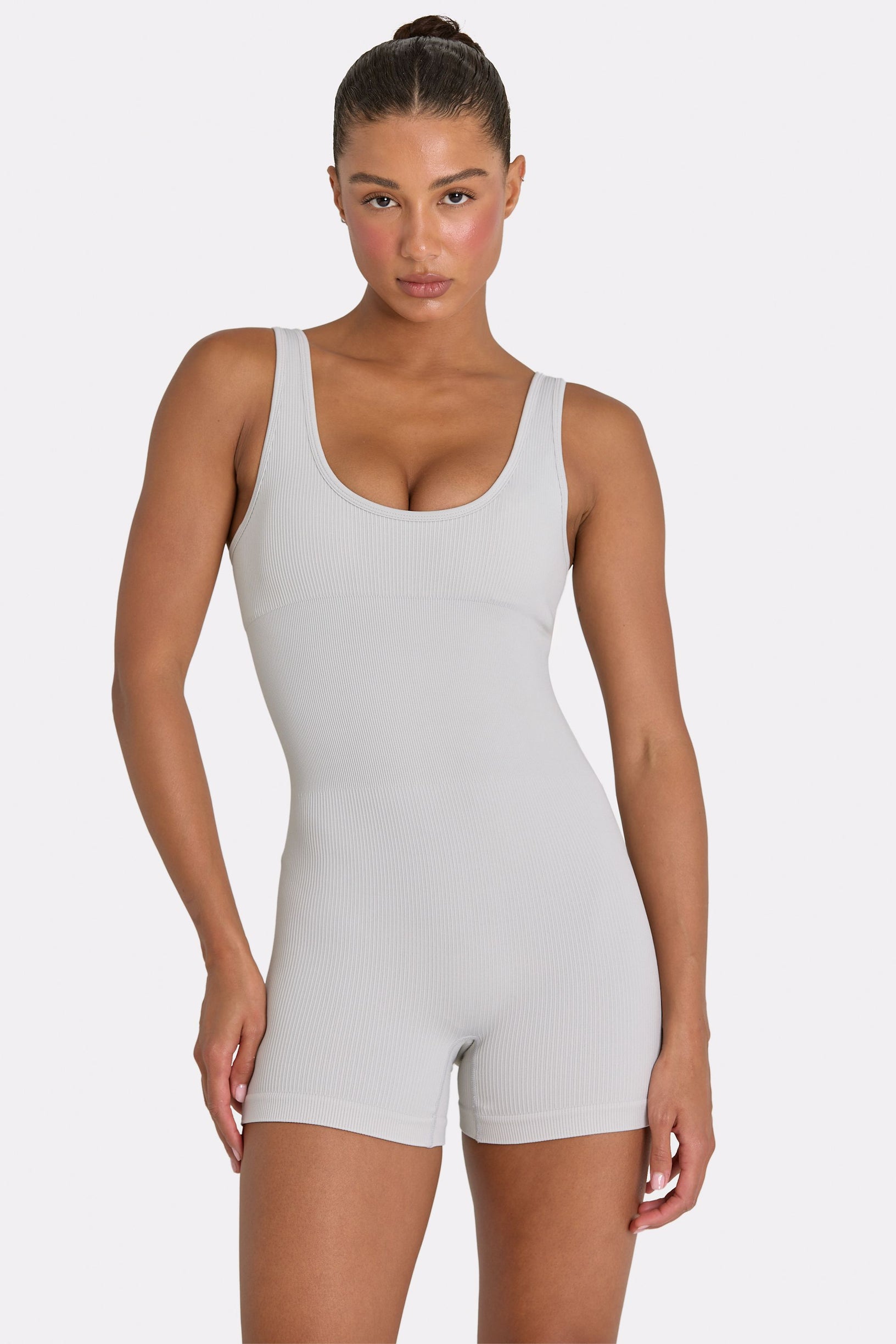 Wide Strap Unitard in Grey - 1