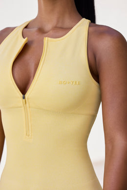 Petite Super Sculpt Seamless Zip Up Full Length Unitard in Soft Yellow