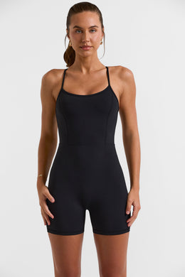 Scoop Neckline Open Back Unitard in Black