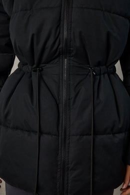 Mid Length Hooded Puffer Coat in Black