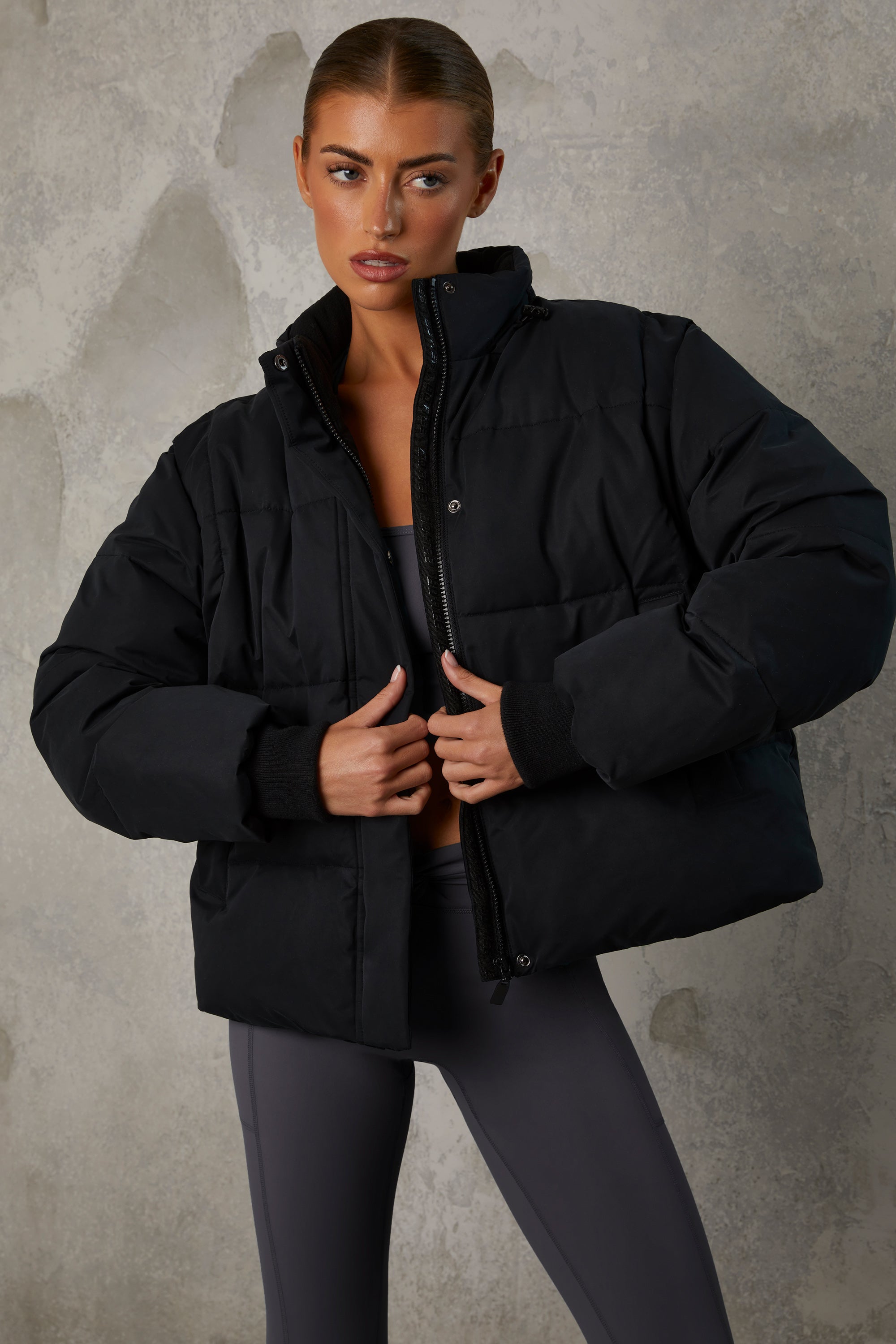 Black puffer jacket women cropped online