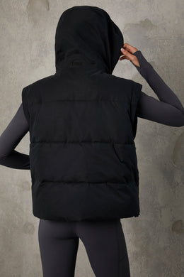 Cropped Puffer Jacket with Detachable Sleeves in Black