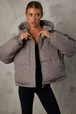 Reversible Hooded Puffer Jacket in Warm Grey