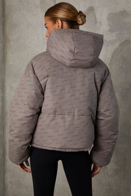 Reversible Hooded Puffer Jacket in Warm Grey