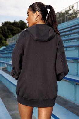 Oversized Split Zip Hooded Jacket in Washed Black