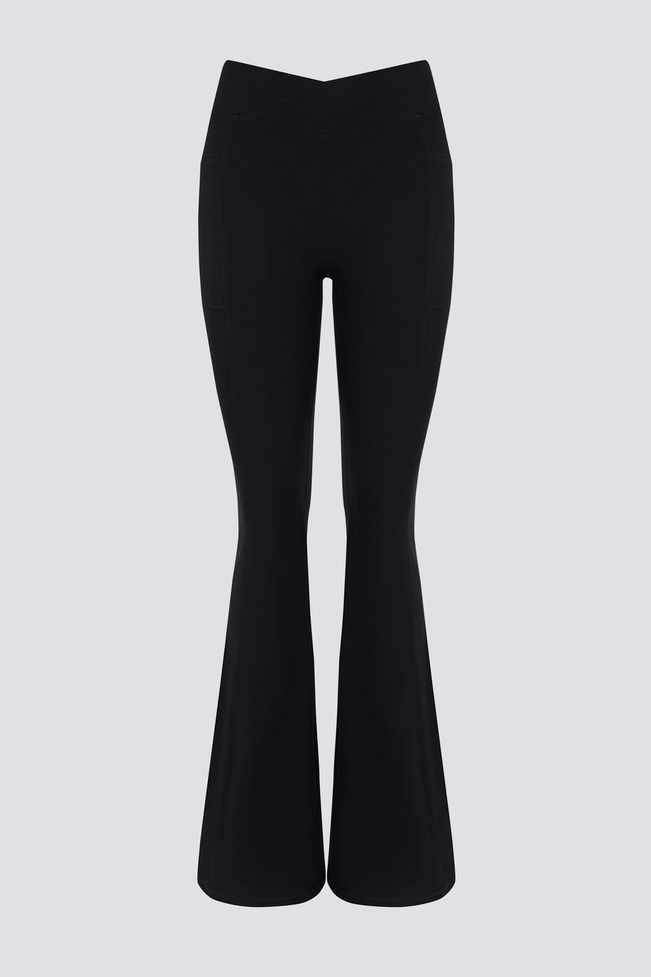 Soft Active V-Waist Pocket Flared Leggings in Black