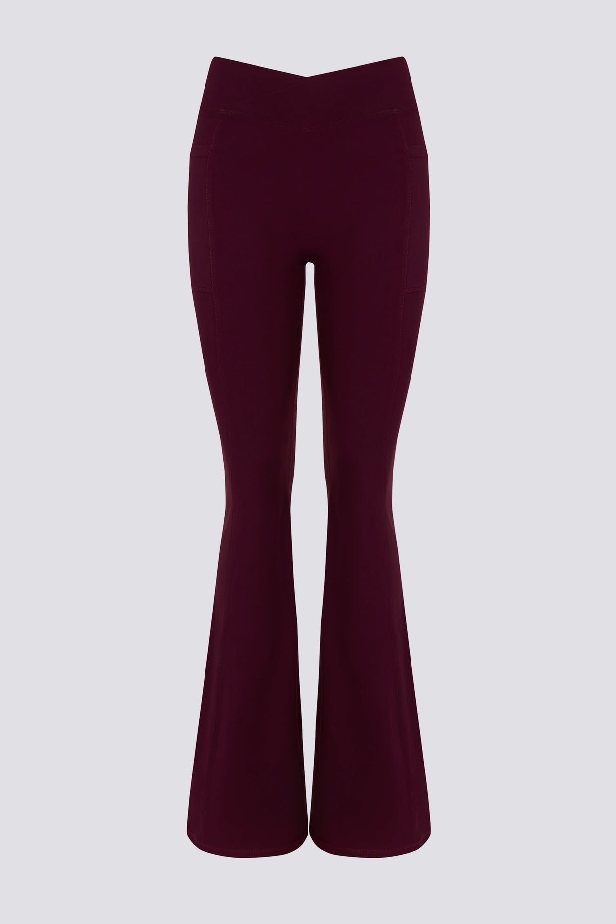 Soft Active V-Waist Pocket Flared Leggings in Burgundy