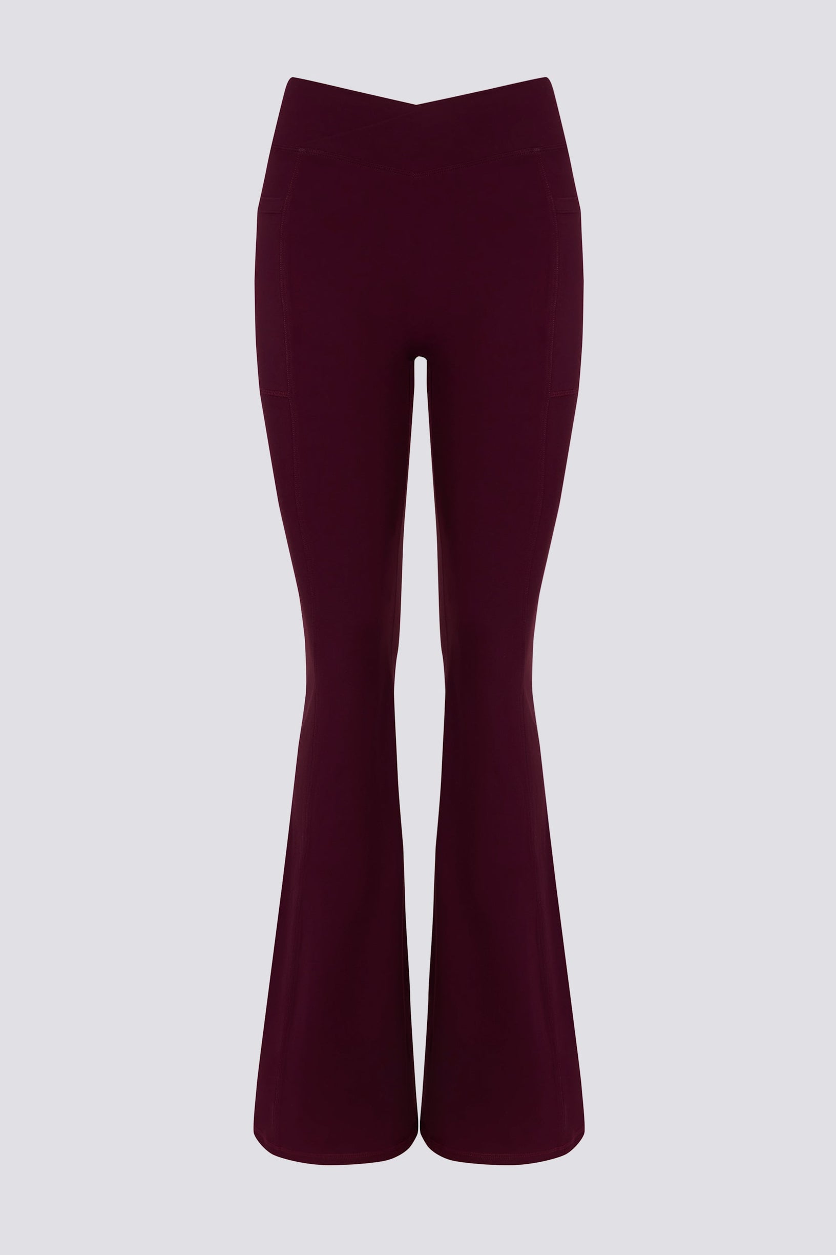 Soft Active V-Waist Pocket Flared Leggings in Burgundy - 2