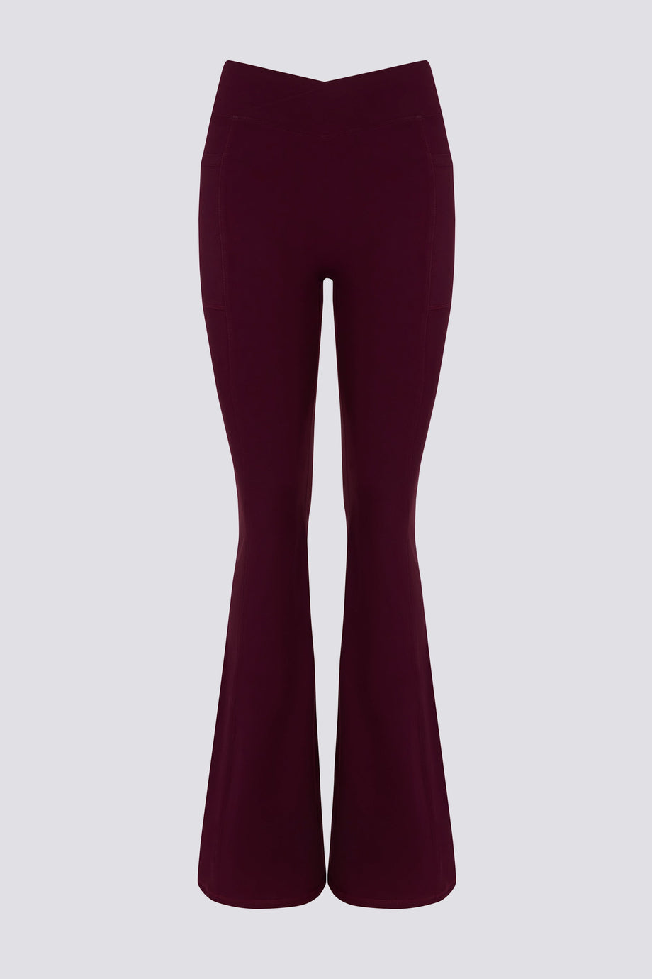 Soft Active V-Waist Pocket Flared Leggings in Burgundy