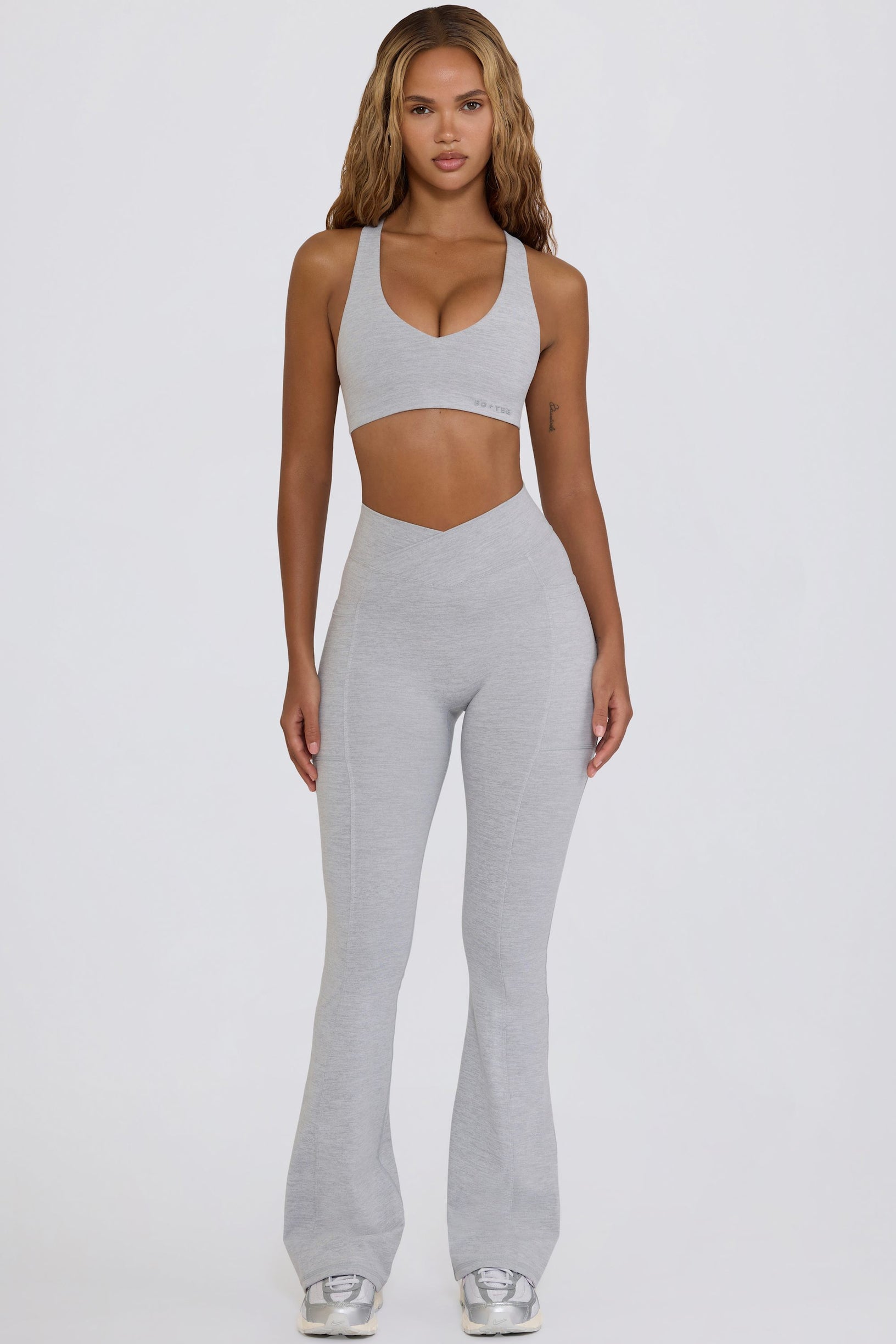 Soft Active V-Waist Pocket Flared Leggings in Grey - 1