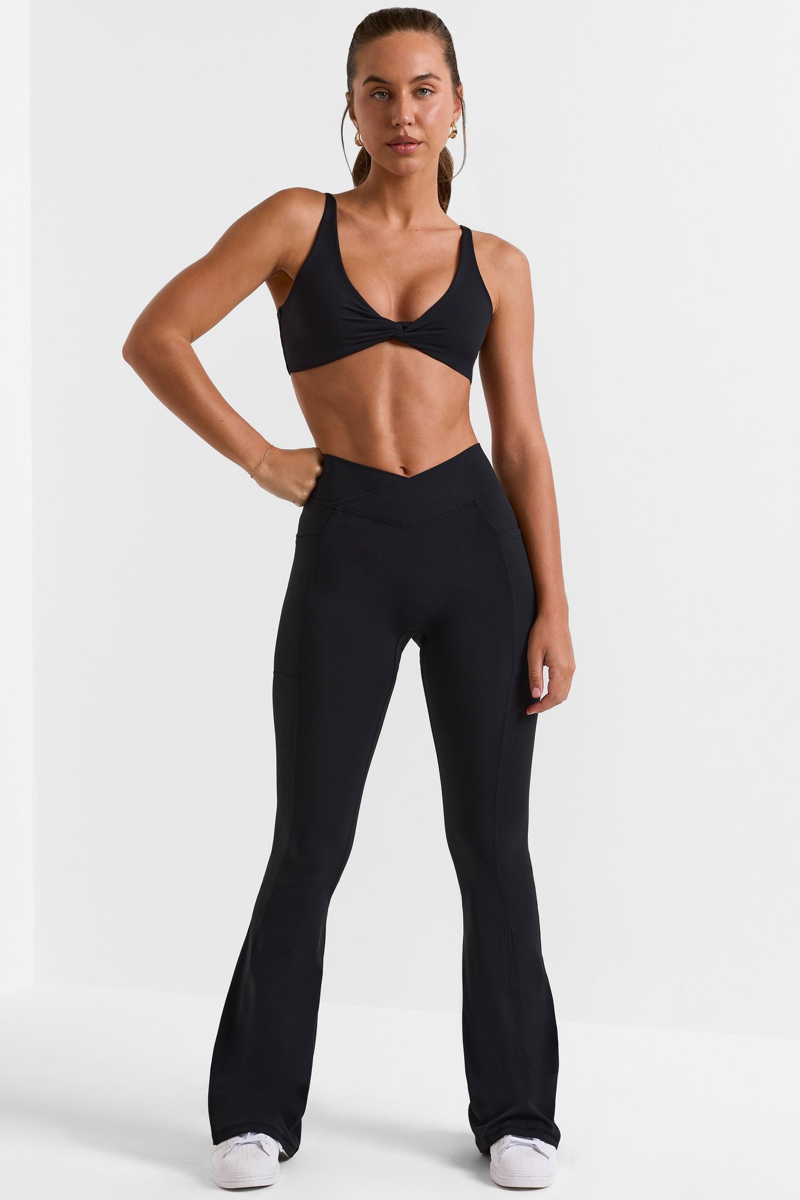 Soft Active V-Waist Flared Leggings in Black - 1