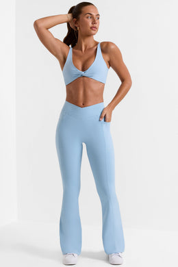 Petite Cross Waistband Flare Pocket Leggings in Ice Blue