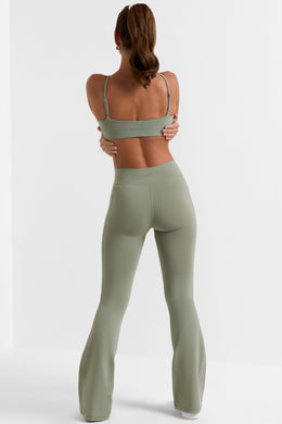 Petite Cross Waistband Flare Pocket Leggings in Bamboo Green