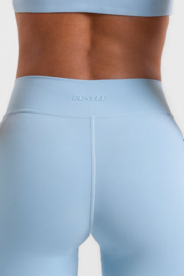 Petite Cross Waistband Flare Pocket Leggings in Ice Blue