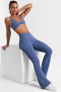 Petite Cross Waistband Flare Pocket Leggings in Slate Blue