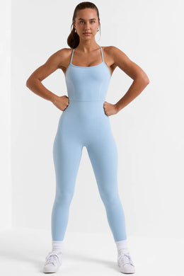 Open Back Full Length Unitard in Ice Blue