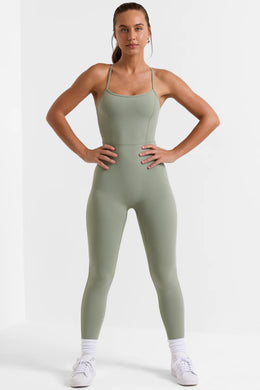 Open Back Full Length Unitard in Bamboo Green