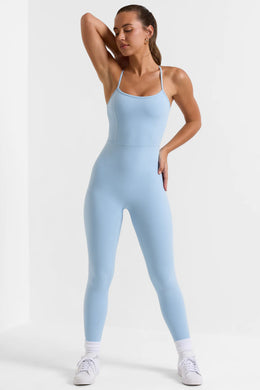 Open Back Full Length Unitard in Ice Blue