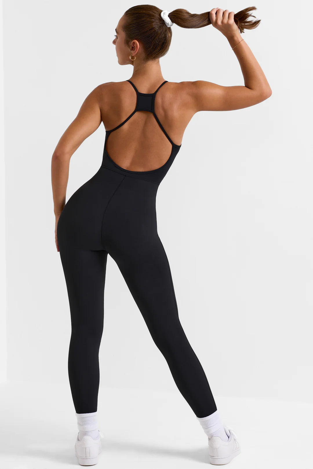 Open Back Full Length Unitard in Black