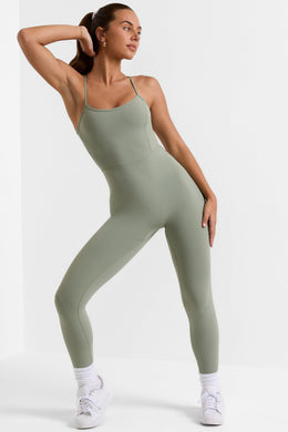 Petite Open Back Full Length Unitard in Bamboo Green