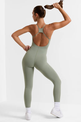 Open Back Full Length Unitard in Bamboo Green