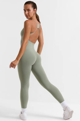 Open Back Full Length Unitard in Bamboo Green