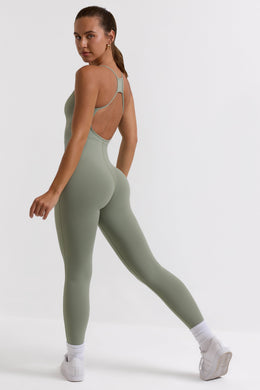 Petite Open Back Full Length Unitard in Bamboo Green