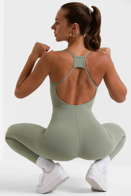 Open Back Full Length Unitard in Bamboo Green