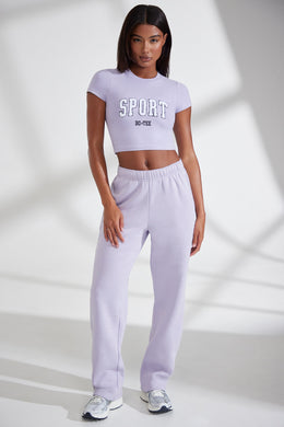 Wide Leg Embroidered Back Joggers in Lavender