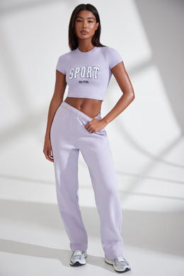 Wide Leg Embroidered Back Joggers in Lavender