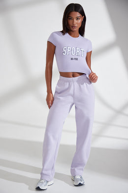 Wide Leg Embroidered Back Joggers in Lavender