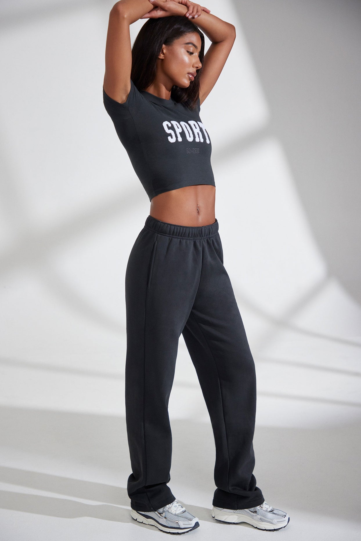 Wide Leg Embroidered Back Joggers in Black