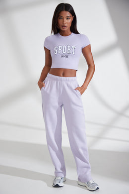 Petite Wide Leg Embroidered Back Joggers in Lavender