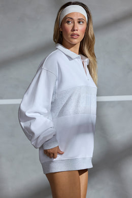 Oversized Half Zip Panel Sweatshirt in White