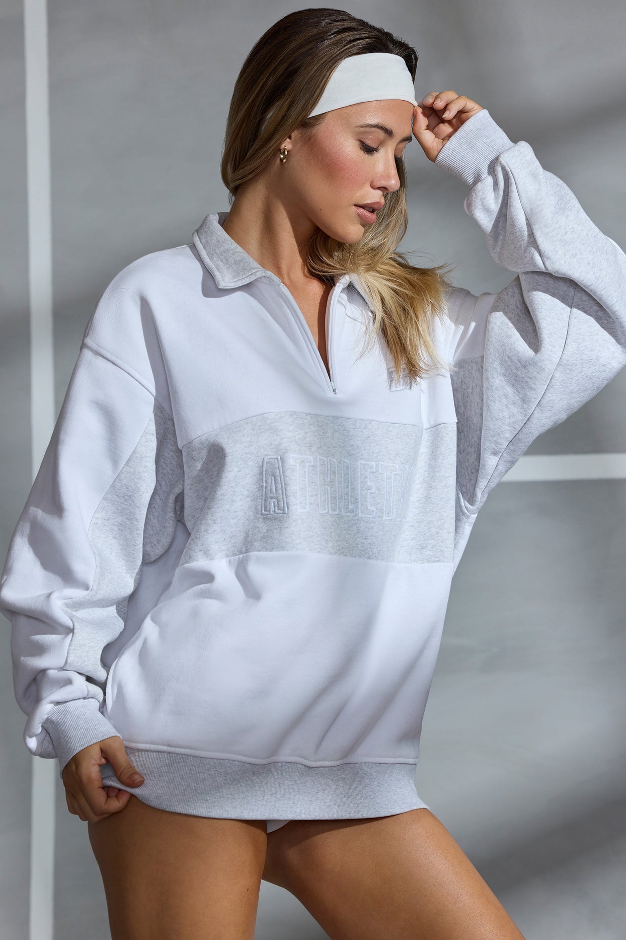 Oversized Half Zip Panel Sweatshirt in White