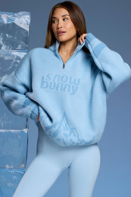 Oversized Half Zip Chunky Knit Jumper in Baby Blue