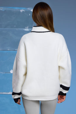 Oversized Half Zip Chunky Knit Jumper in White