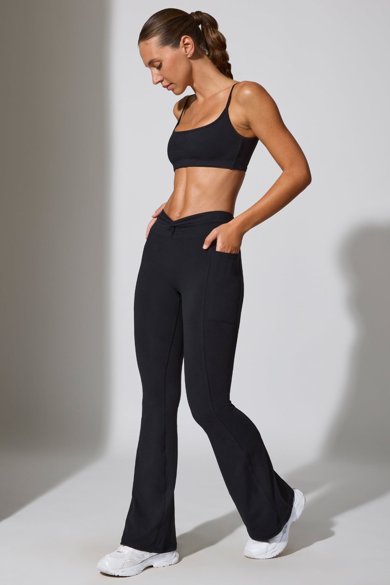 Twist Waist Flare Leggings in Black