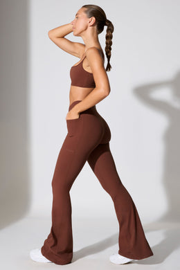 Petite Twist Waist Flare Leggings in Chocolate