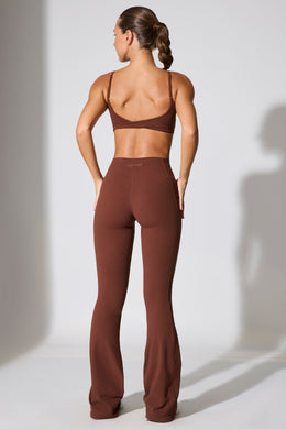 Petite Twist Waist Flare Leggings in Chocolate