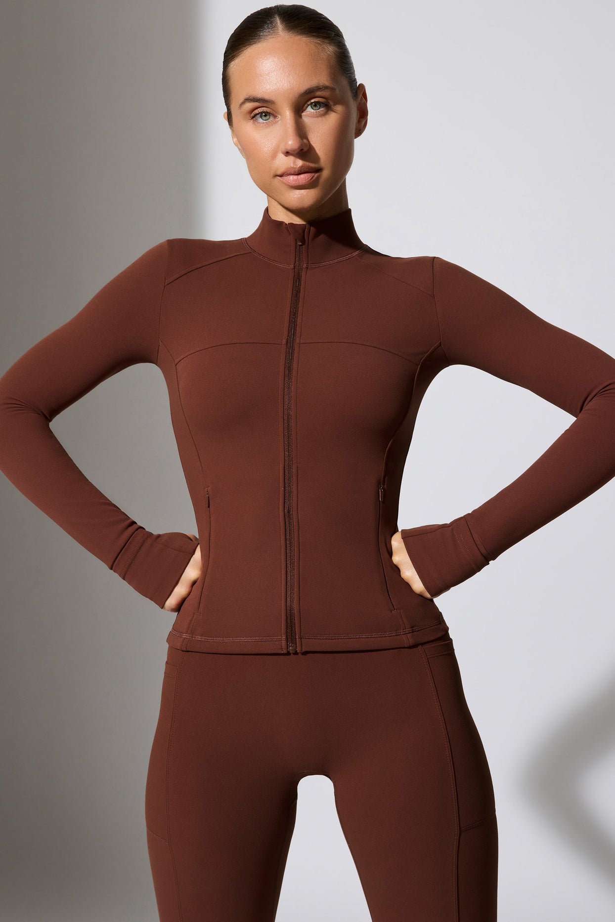 Long Sleeve Zip Up Jacket in Chocolate