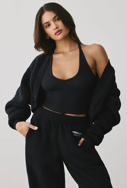 Fleece Cropped Shrug in Onyx