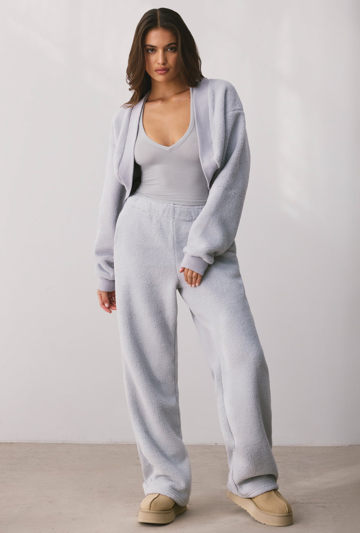 Fleece Cropped Shrug in Fog