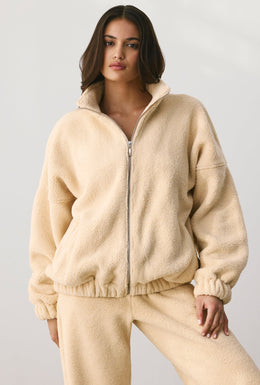 Oversized Fleece Zip Up Jacket in Cashmere