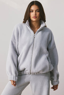 Oversized Fleece Zip Up Jacket in Fog