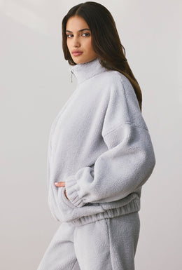 Oversized Fleece Zip Up Jacket in Fog