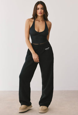 Fleece Wide Leg Joggers in Onyx