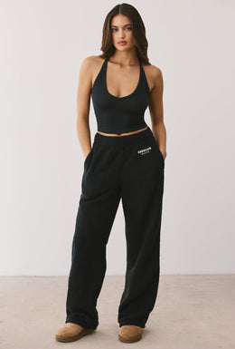 Petite Fleece Wide Leg Joggers in Onyx