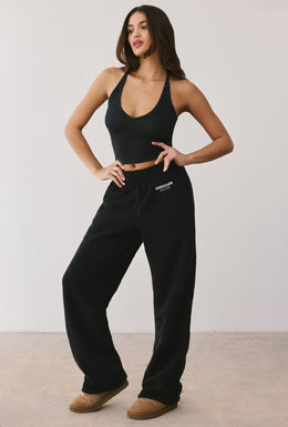 Fleece Wide Leg Joggers in Onyx