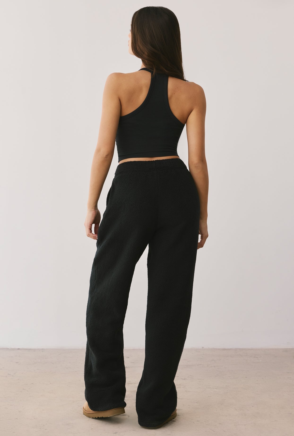 Fleece Wide Leg Joggers in Onyx